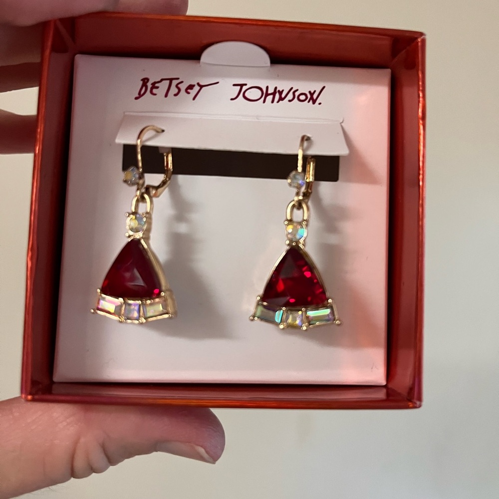 Betsey Johnson Red and Gold Crystal Santa Hat Earrings - Picture 4 of 4